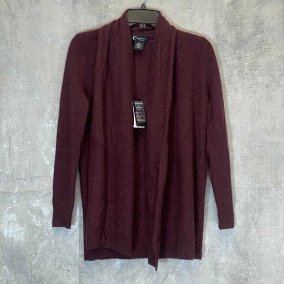 C BY BLOOMINGDALES Cashmere Women's Dark Raisin Open-Front Cardigan SZ XS - Picture 1 of 8